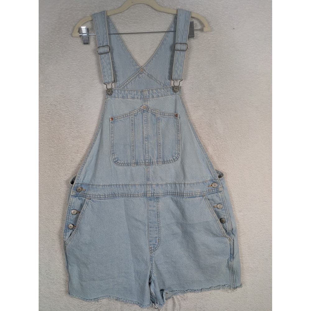 Old Navy Shortalls Women's XL Light Wash Denim Frayed Raw Hem Adjustable Straps